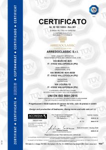 Arredoclassic ha conseguito la certificazione UNI EN ISO 9001:2015